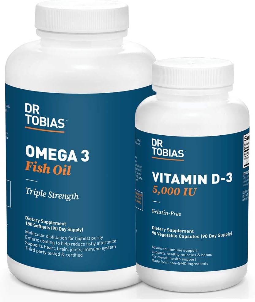 Dr. Tobias Omega 3 Fish Oil and Vitamin D-3 Promotes Overall Health - 3 Month Supply