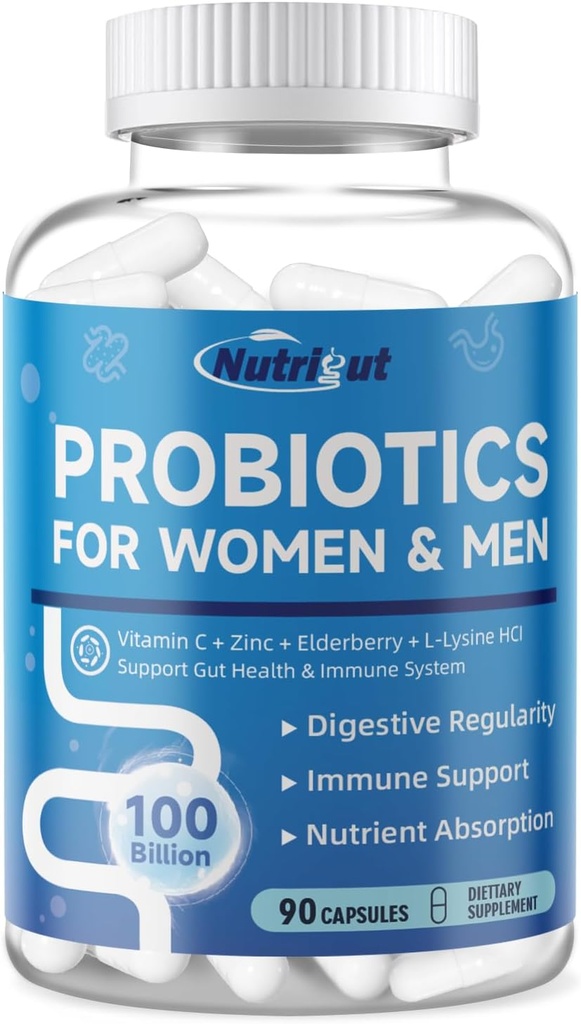 Probiotics for Women-Men Digestive Health with 100 Billion CFUs, Womens-Mens Probiotics for Immune Support and Gut Health with Prebiotics, multivitamin, 90 Veggie Caps (45 Days Supply)