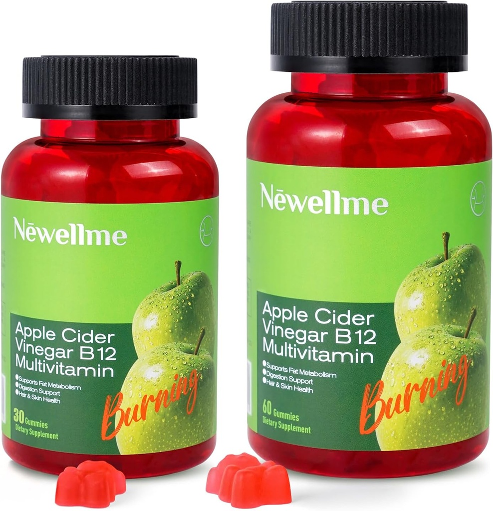 NEWELLME Sugar-Free Apple Cider Vinegar Gummies B12 Multivitamin,ACV Supplement Gummy Vitamins,Vegetarian Supplement for Women & Men,Non GMO,Support Normal Energy Levels & Gut Health 90 Gummies (90)