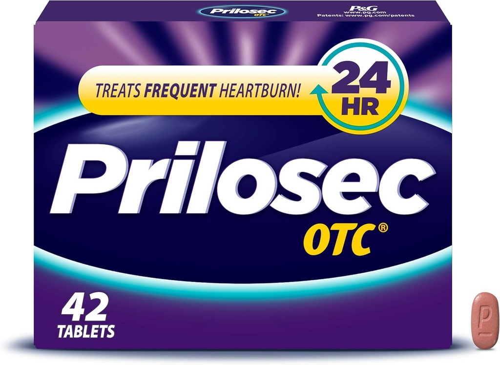 Prilosec OTC, Omeprazole Delayed Release 20mg, Acid Reducer, Treats Frequent Heartburn for 24 Hour Relief, All Day, All Night*, 20mg, 42 Tablets