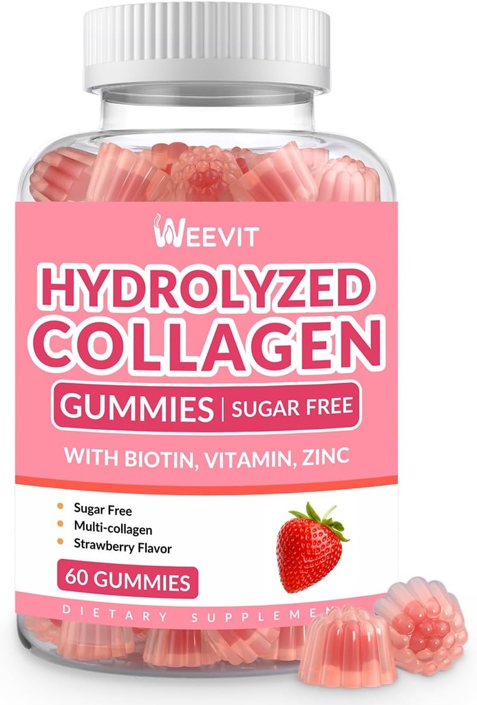 Collagen Gummies for Women, Hydrolyzed Collagen Peptides Gummies with Biotin, Collagen Supplements Gummy with Vitamin B12, C, D, Zinc for Hair Skin Nail