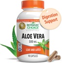 Aloe Vera- Leaf and Latex, Digestive, Liver, Stomach health-Contains Amino Acids, Vitamins, Minerals, Enzymes- 500mg-Gluten Free, Non-GMO-90 capsules