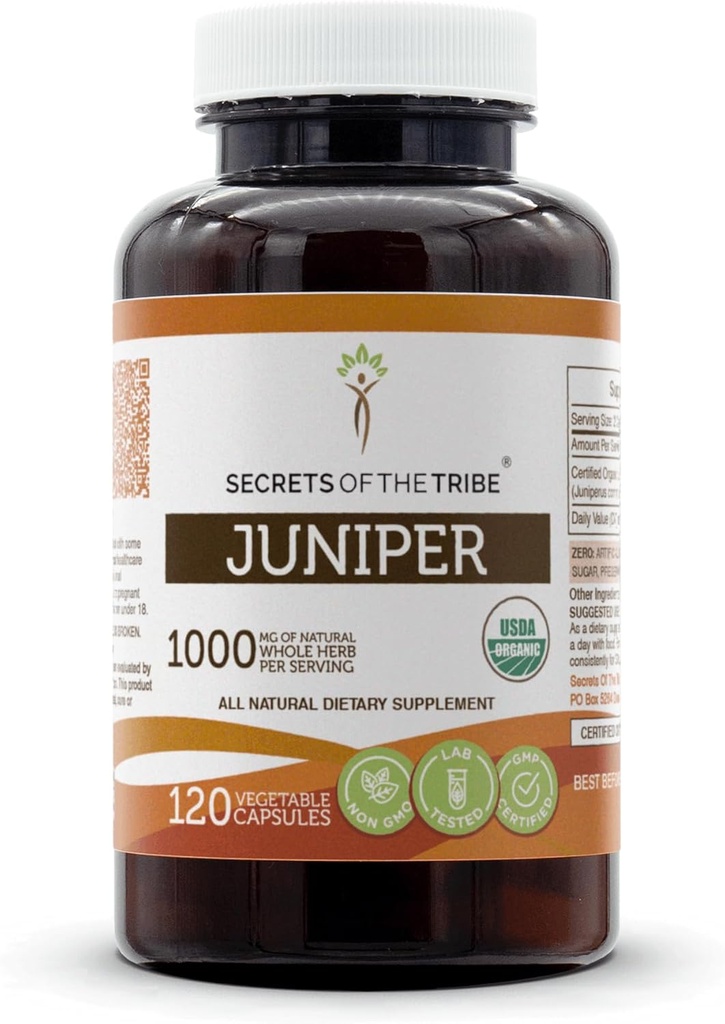 Secrets of the Tribe Juniper 120 Capsules, 1000 mg, USDA Organic Juniper (Juniperus communis) Dried Berry (120 Capsules)