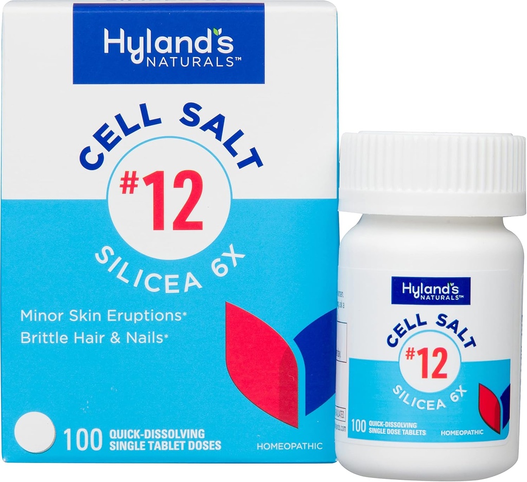 Hyland's No. 12 Cell Salt Silicea 6X Tablets, Acne and Blackhead Treatment, Hair and Nail Growth Supplement and Strengthener, Skin Irritations, Quick Dissolving Tablets, 100 Count