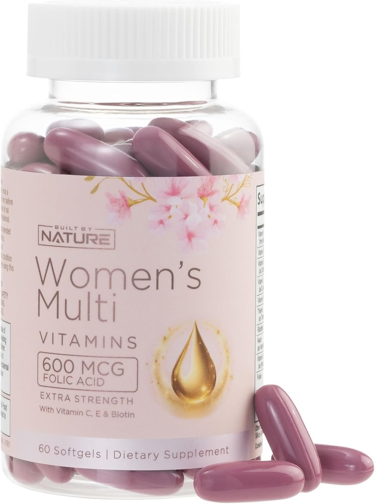 Built by Nature Vitamins for Women – Women's Complete Daily Multivitamin Supplement with A, B, C, D, E, Iron, Calcium, Magnesium and Multi Minerals – Wellness & Immune Health Support - 60 Softgels