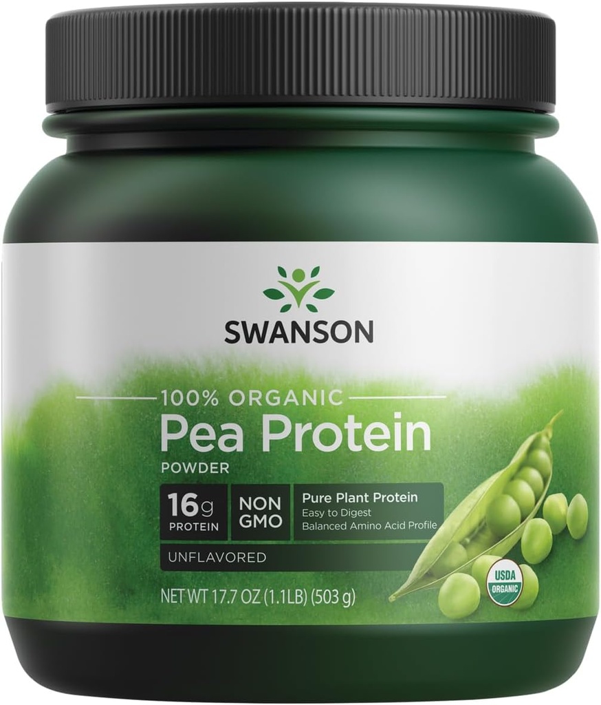 Swanson 100% Certified Organic Pea Protein Powder Non-GMO 1.1 lb (503 g) Pwdr