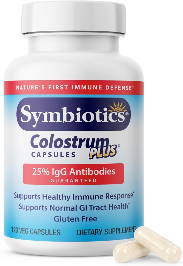 Symbiotics Colostrum 120ct Vegetable Capsules - Immunity Support - Lactoferrin Supplement & Colostrum Protein with Immunoglobulin - 25% lgG Antibodies - Gluten Free