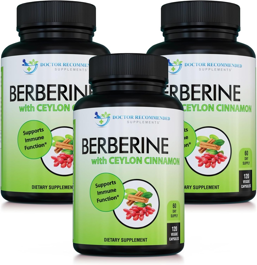 DOCTOR RECOMMENDED SUPPLEMENTS Berberine with Ceylon Cinnamon - 1200mg Berberine & 100mg Organic Ceylon Cinnamon - 120 Veggie Capsules, (Pack of 3)