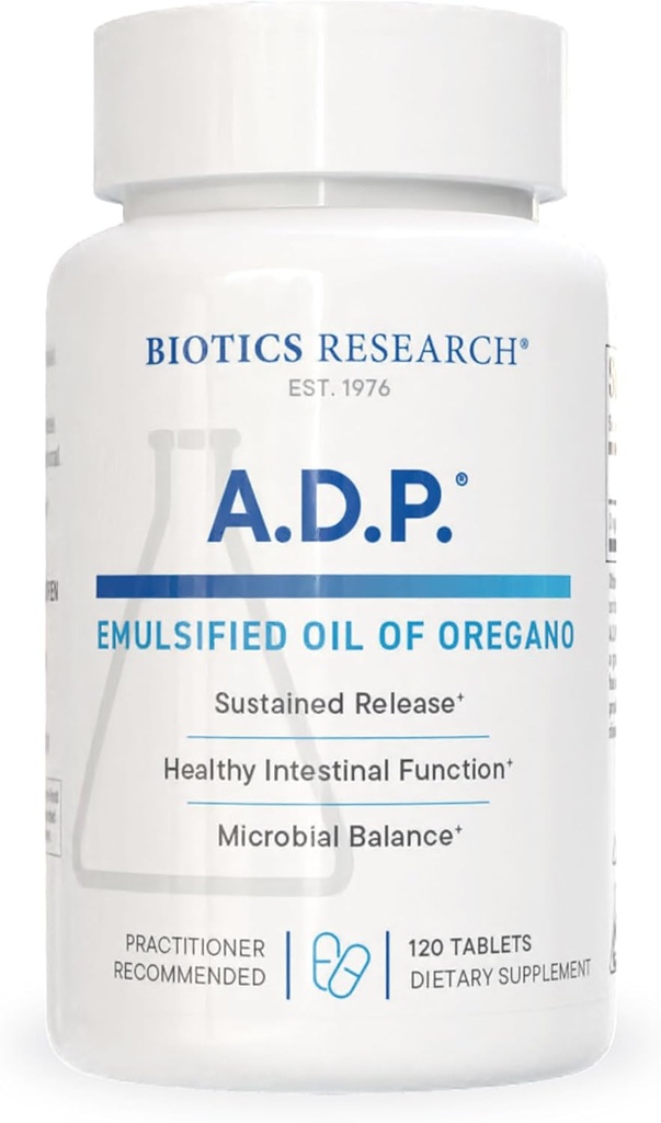 Biotics Research A.D.P. Emulsified Oil of Oregano Tablets for GI Health -Sustained Release for High Absorption Contains Carvacrol, Wild Oregano Oil 50mg/S - Patented Formula -Non GMO –120 Tablets