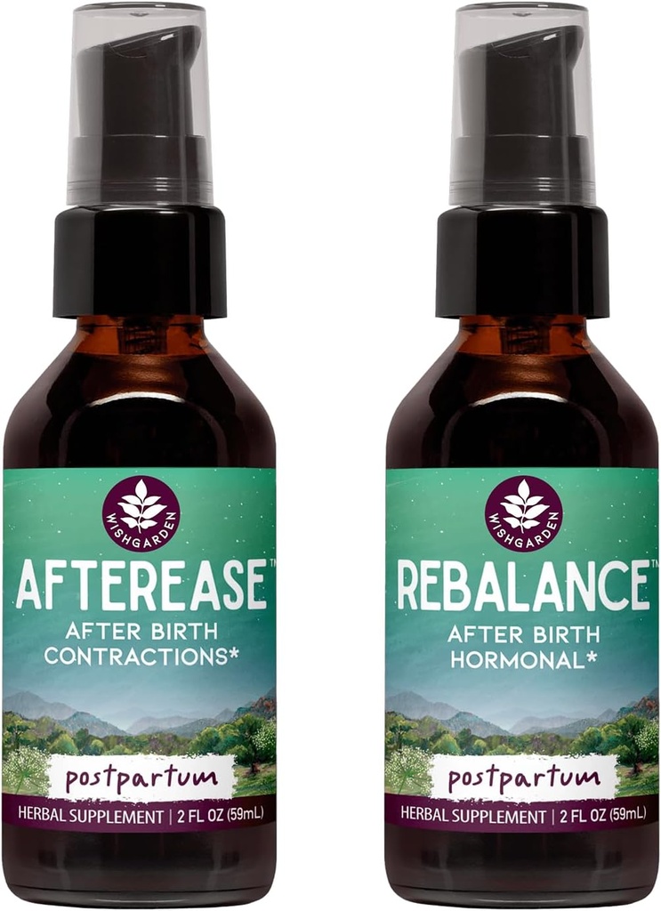 WishGarden AfterEase Postpartum Contraction Drops + ReBalance Postpartum Hormone Level Support (2-2oz Bundle)