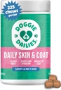 Doggie Dailies Skin & Coat Supplement Support, Salmon Oil for Dogs Skin and Coat with Collagen, Omega 3, Krill Oil, Biotin, & Coconut Oil for Dogs (Salmon) 225 Soft Chews