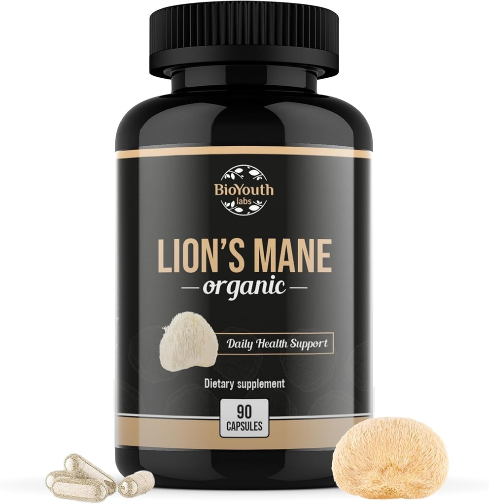 Organic Lions Mane Capsules Dietary Supplement Premium Organic Lions Mane Mushroom Extract | 90 Capsules