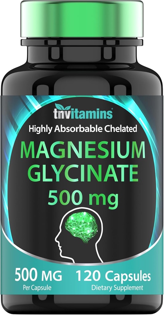 Magnesium Glycinate 500mg Per Capsule - 120 Count | 4 Month Supply! | Pure Chelated Magnesium Supplement for Sleep, Calm, Nerve, Joint, & Bone Support* | AKA Magnesium Bisgycinate | Non-GMO