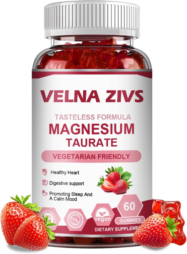 Magnesium Taurate Gummies 1800mg, Magnesium Taurate Supplement, High Absorption& chewable for Kid and Adults, Muscle and Heart Health Support, Vegan, Gluten Free, 60 Counts