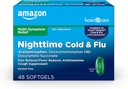 Amazon Basic Care Nighttime Cold and Flu Relief Softgels, 6 Hour Cold Medicine, Relieves Major Flu Symptoms So You Can Rest, 48 Count (Pack of 1)