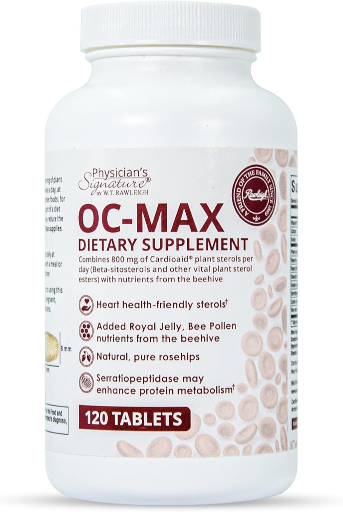 Rawleigh OC-MAX: 120 Tablets - Supplement for Healthy Cholesterol Levels with 100% Natural 800mg Plant Sterols (40% Beta-Sitosterol with Other Vital Sterols) Royal Jelly, Bee Pollen & Protease Enzymes