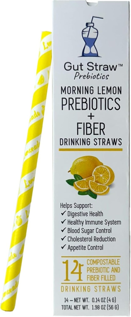 Gut Straw Morning Lemon Water Straw - A Serving of Prebiotic Fiber and Half a Lemon Inside Each Infused Drinking Straw