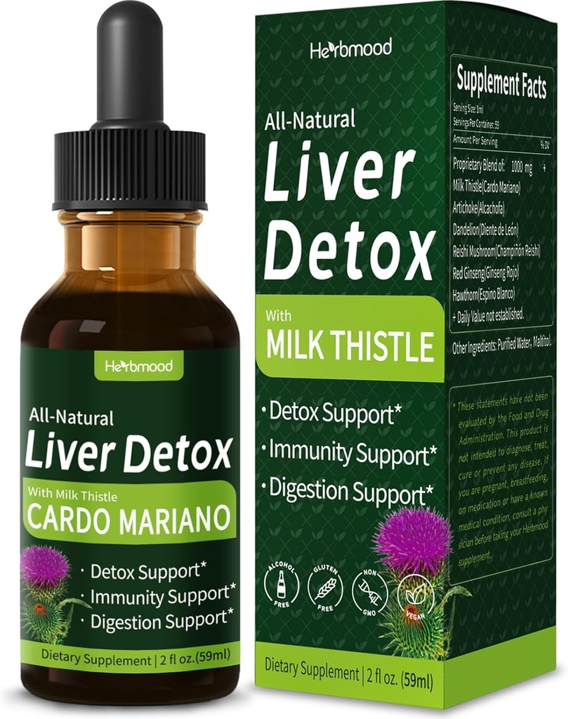 Liver Detox Drops with Herbal Extract Milk Thistle, Dandelion, and Artichoke for Liver Repair. 3oz-Apple