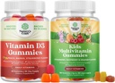 Bundle of Vitamin D3 Gummies for Adults Daily Wellness with 2000IU per Serving - Bone Muscle & Immune Support and Kids Multivitamin Gummies for Kids Immunity Support with Vitamins A C D3 E B and Zinc