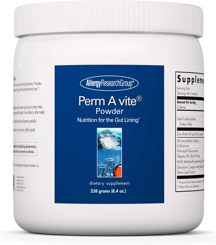 Allergy Research Group Perm A Vite Powder - Gut Health for Men & Women, L-Glutamine, Slippery Elm - 8.4 Oz