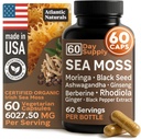Atlantic Naturals Sea Moss Capsules – Irish Sea Moss with Black Seed Oil, Ashwagandha, Moringa, Ginseng & Ginger for Energy, Vitality & Wellness – Nutritional Supplement – Made in USA – 60 Capsules