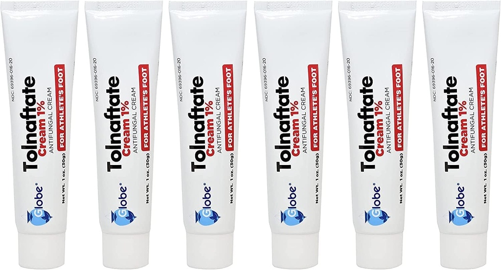 (6 Pack) Globe Tolnaftate 1% Cream 1 oz, Antifungal Treatment, Proven Clinically Effective on Most Athlete’s Foot and Ringworm, Compare to The Leading Name Brand
