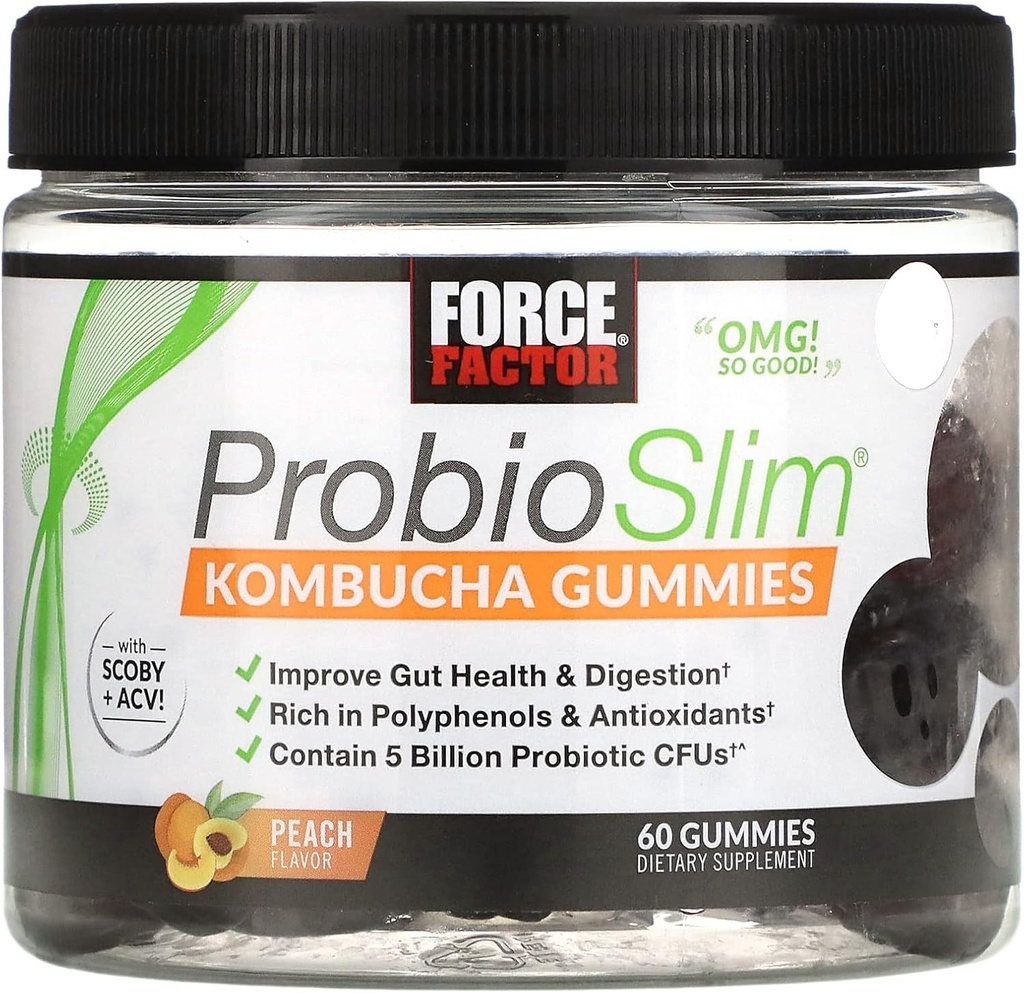 Force Factor ProbioSlim Kombucha Gummies for Digestive Health, Probiotics for Women and Probiotics for Men Made with 5 Billion CFUs, Kombucha SCOBY Probiotic Gummies, Peach, 60 Gummies