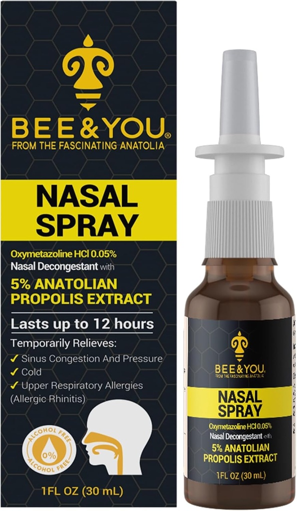 BEE and You Propolis Nasal Spray, 100% Pure Propolis Extract, Sinus & Congestion Relief, Natural Decongestant, Allergy Support, Nasal Moisturizing Spray | 1 fl oz
