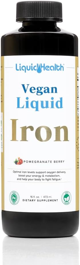 LIQUIDHEALTH Vegan Liquid Iron Supplement with SunActive & Ferrochel Iron - Natural Energy, Immune System & Metabolic Support, Increase Mental Clarity, Prenatal/Postnatal - USA Made, Non-GMO (16 oz)