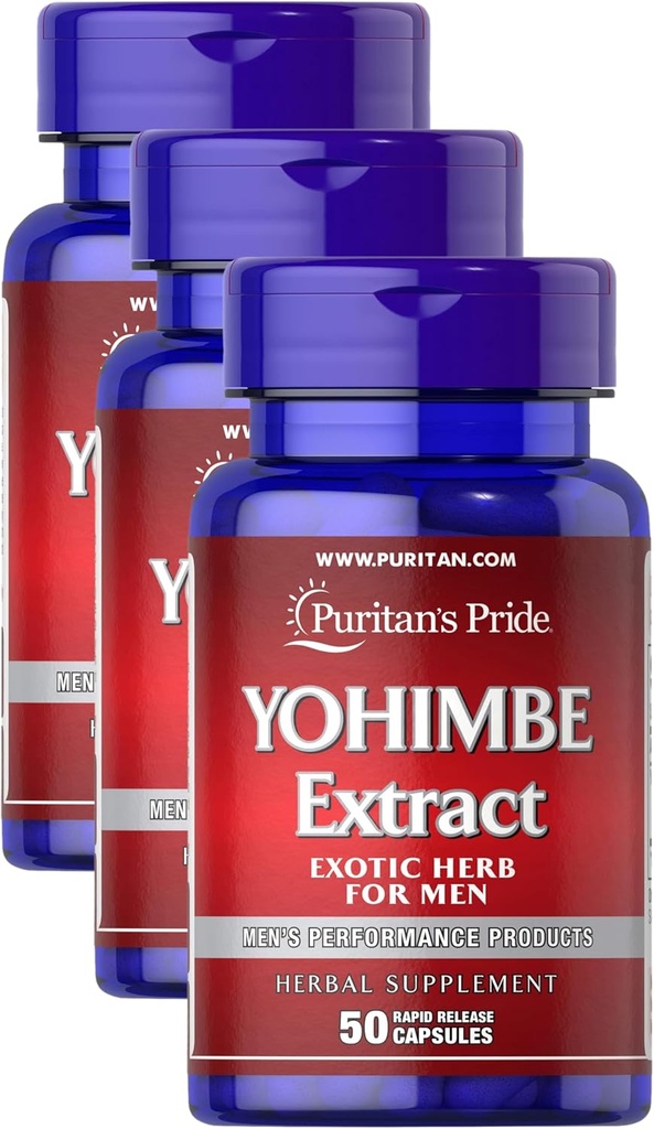 Puritan's Pride Yohimbe 1000 Mg, 50 Count, Vegetable Cellulose, Gelatin (Pack of 3)