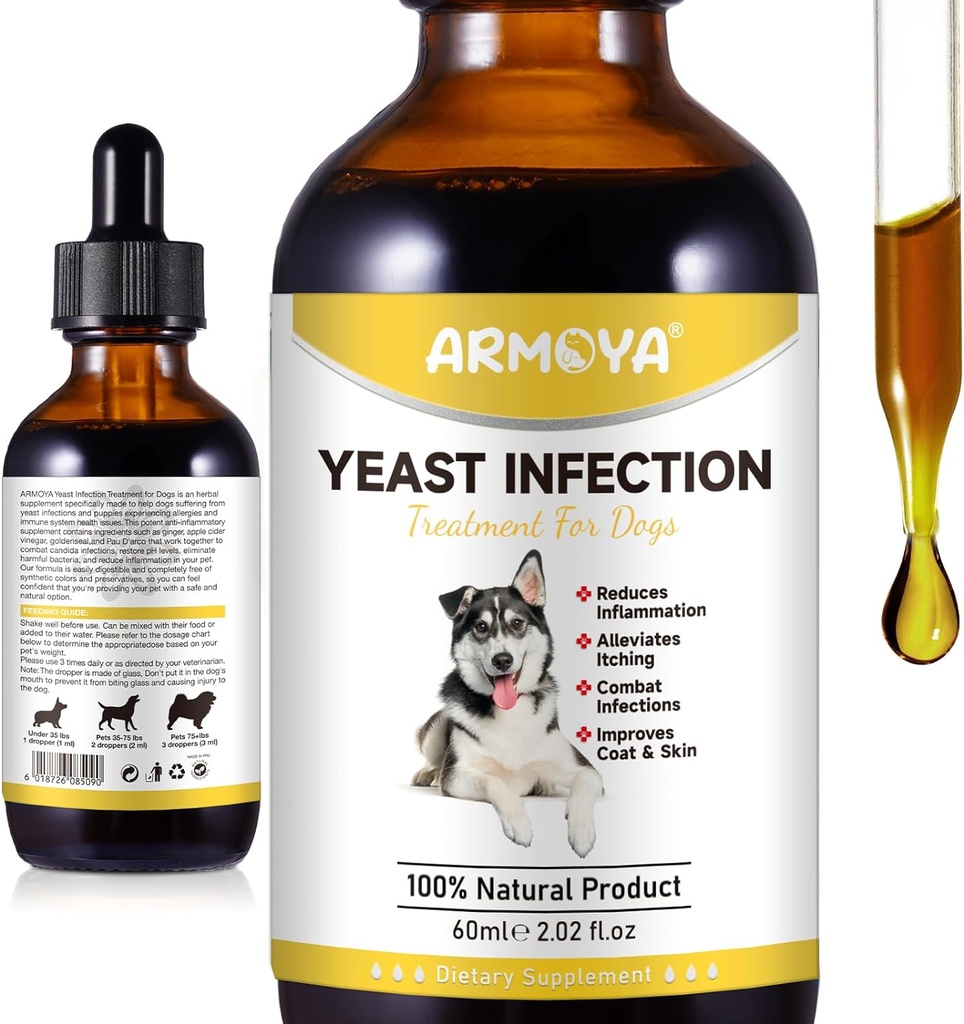 Natural Yeast Infection Treatment for Dogs, Dog Ear Infection Treatment, Dog Allergy Relief, Helps to Support Itch Relief, Inflammation Relief & More, Ear Infection Treatment for Dogs - 2 fl oz