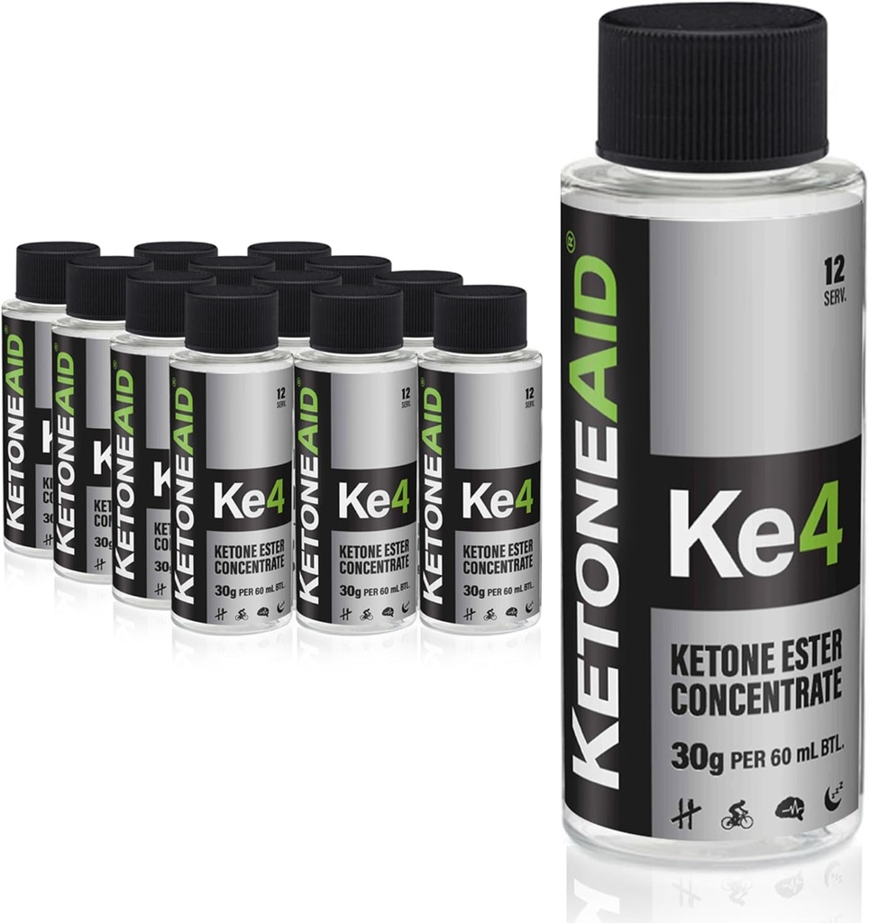 KetoneAid Ke4 Ketone Ester Concentrate | Not a Ketone Salt, No Sugar, No Caffeine | Exogenous D-BHB Ester | 12 Serving Per Bottle (12 Count)