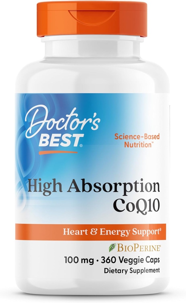 Doctors BEST High Absorption CoQ10, Heart & Energy Support, USP Verified, Naturally Fermented CoQ10, Non-GMO, Gluten Free, Soy Free, Vegan 360 Veggie Caps