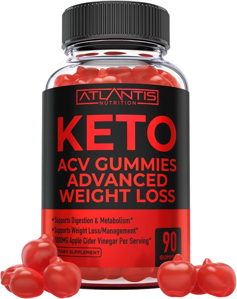 Atlantis Nutrition Keto ACV Gummies for Weight Loss - Supports Digestion, Weight Loss, Detox & Cleansing - Apple Cider Vinegar Gummies Formulated with 1000MG ACV Per Serving - 90 Count