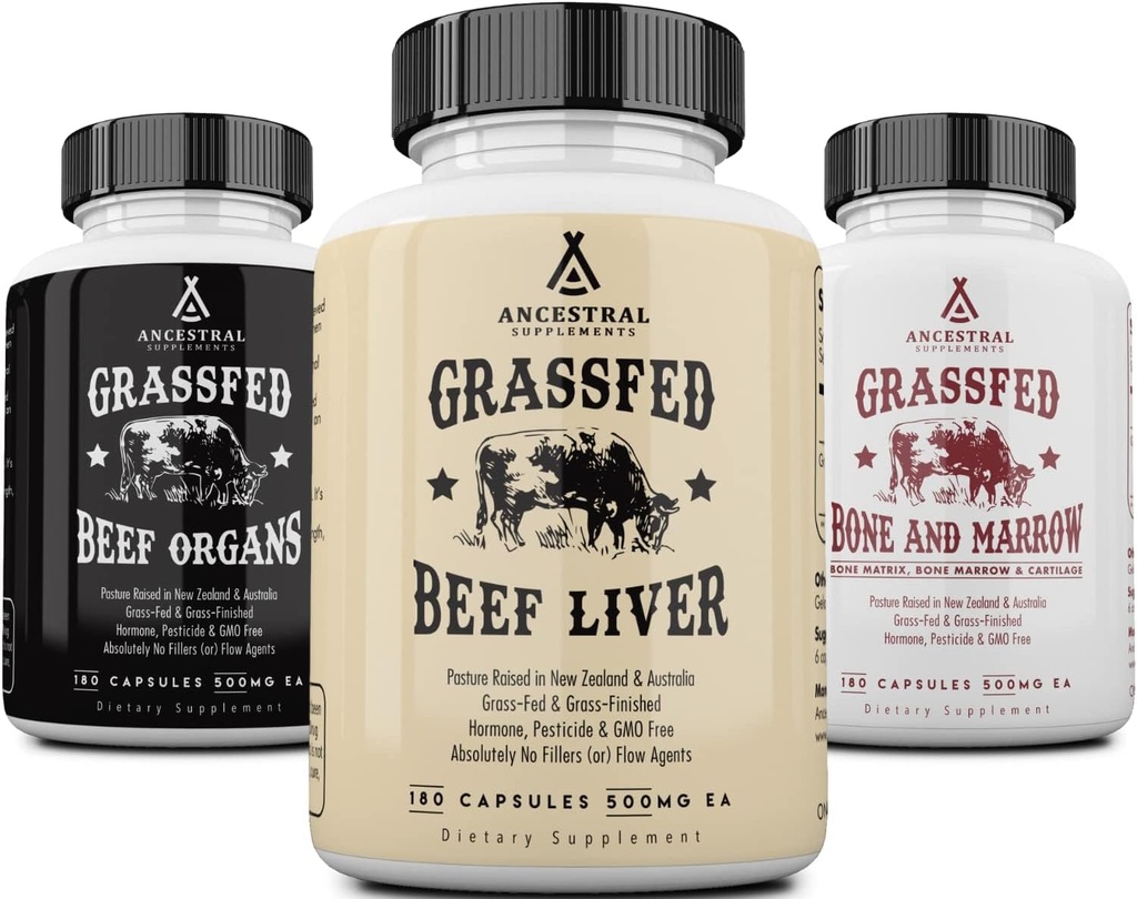 Ancestral Supplements Starter Pack, Grass Fed Beef Liver, Organ, Bone and Marrow Capsules, Non-GMO