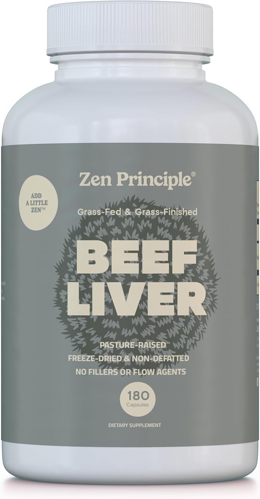 Zen Principle Ultra-Pure Desiccated Beef Liver, Grass-Fed & Grass-Finished on The Natural Pastures of New Zealand. No Hormones or GMO. 180 Capsules.