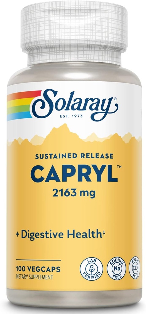 SOLARAY Capryl | Sustained Release Caprylic Acid | Healthy Gastrointestinal Tract Support | 16 Servings | 100 VegCaps