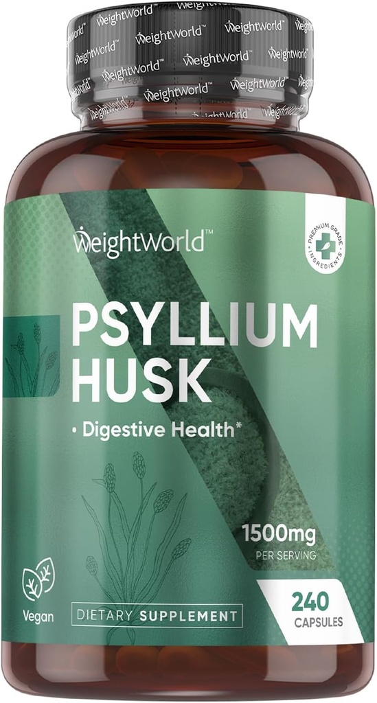 WeightWorld Psyllium Husk Capsules 1500mg Per Serving, 240 Vegan Capsules - 4 Months Supply - for Digestive Health - Daily Psyllium Husk Fiber Supplement - Non-GMO, GMP-Approved, & Allergen-Free