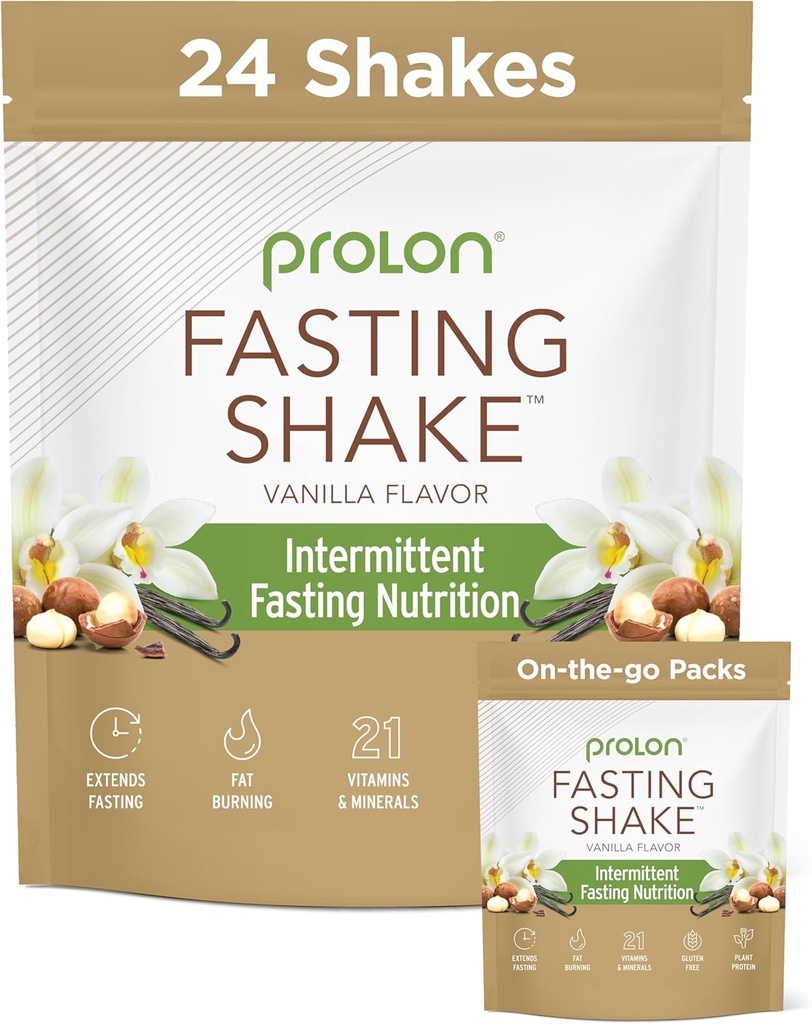 Prolon Intermittent Fasting Drink Mix | Shake for Intermittent Fasting | Vitamins, Fiber, Plant-Based Protein | Keto, Vegan, Gluten Free, Dairy Free | Vanilla, 2x12 ct Bags (Total 24 Servings)