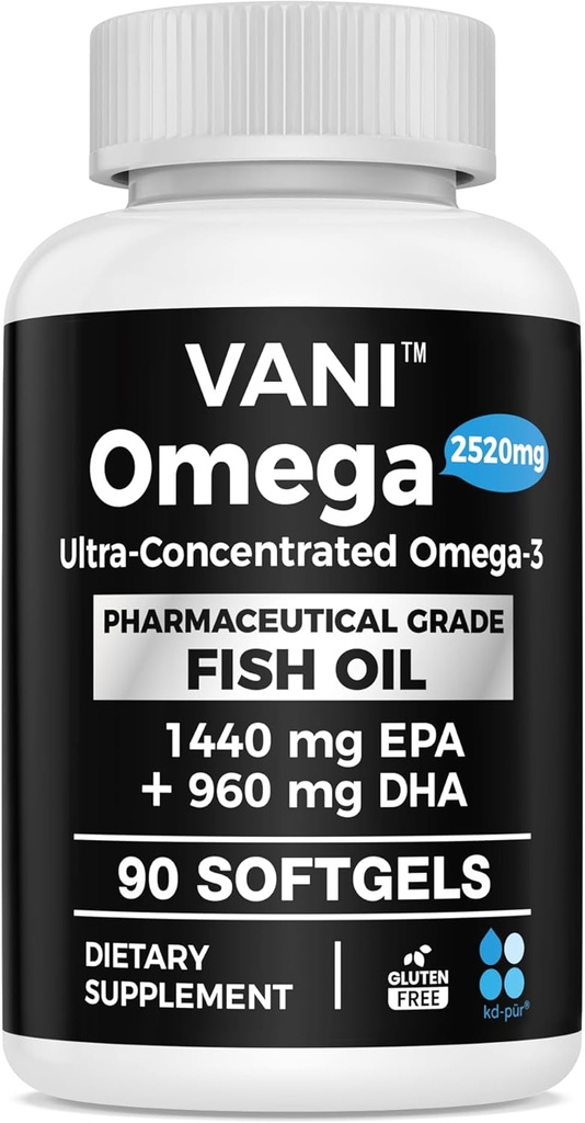 Pharmaceutical Grade Omega 3 Fish Oil, KD-PUR Premium Germany Fish Oil Supplements 2520mg with EPA & DHA- Supports Brain, Heart & Immunity (90 Softgels)