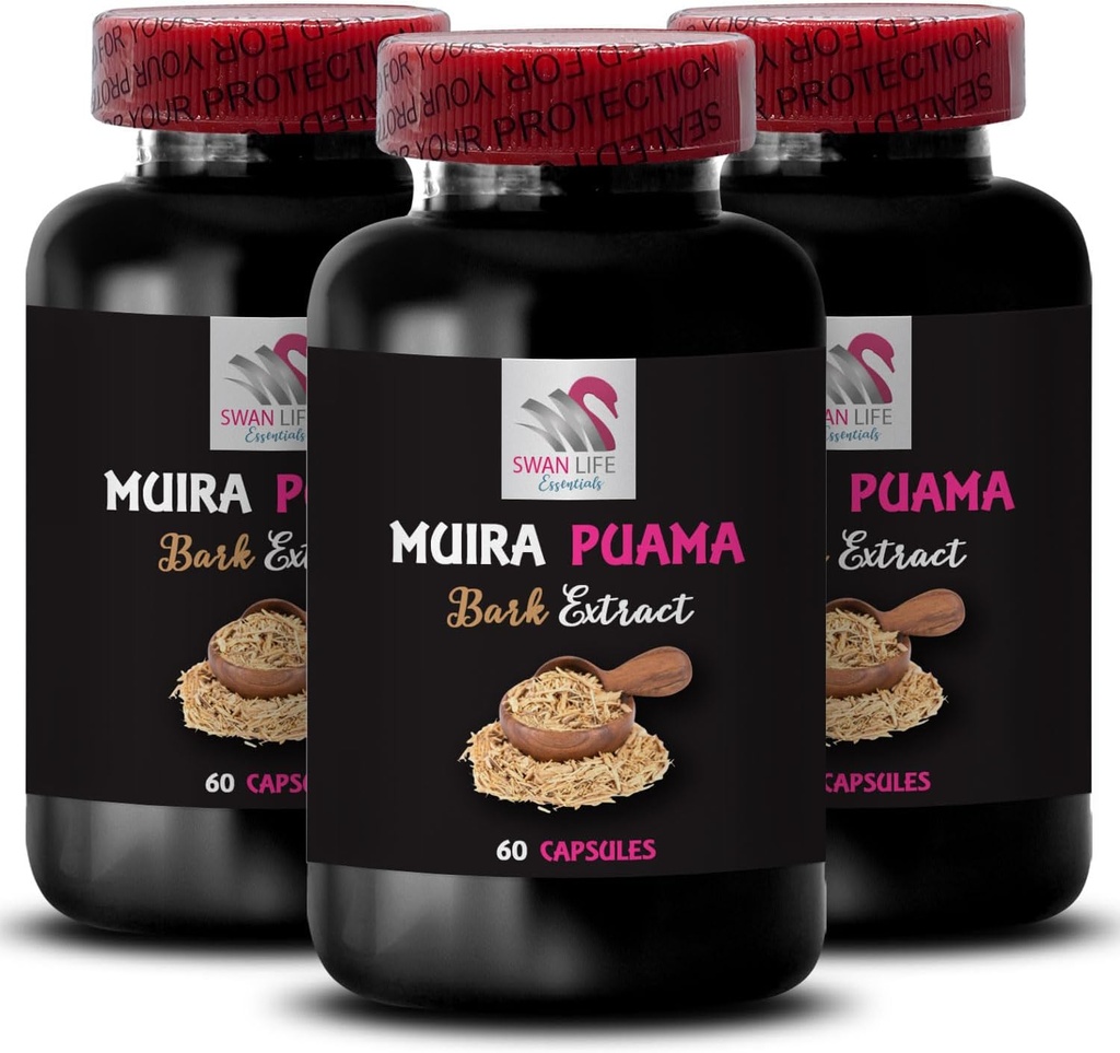 Energy Support - MUIRA PUAMA BARK EXTRACT - Herbal Power Source, Botanical Strength, Focus Support, Revive Blend, Energizing Source, Plant Vitality, Daily Power 3 Bottles 180 Capsules