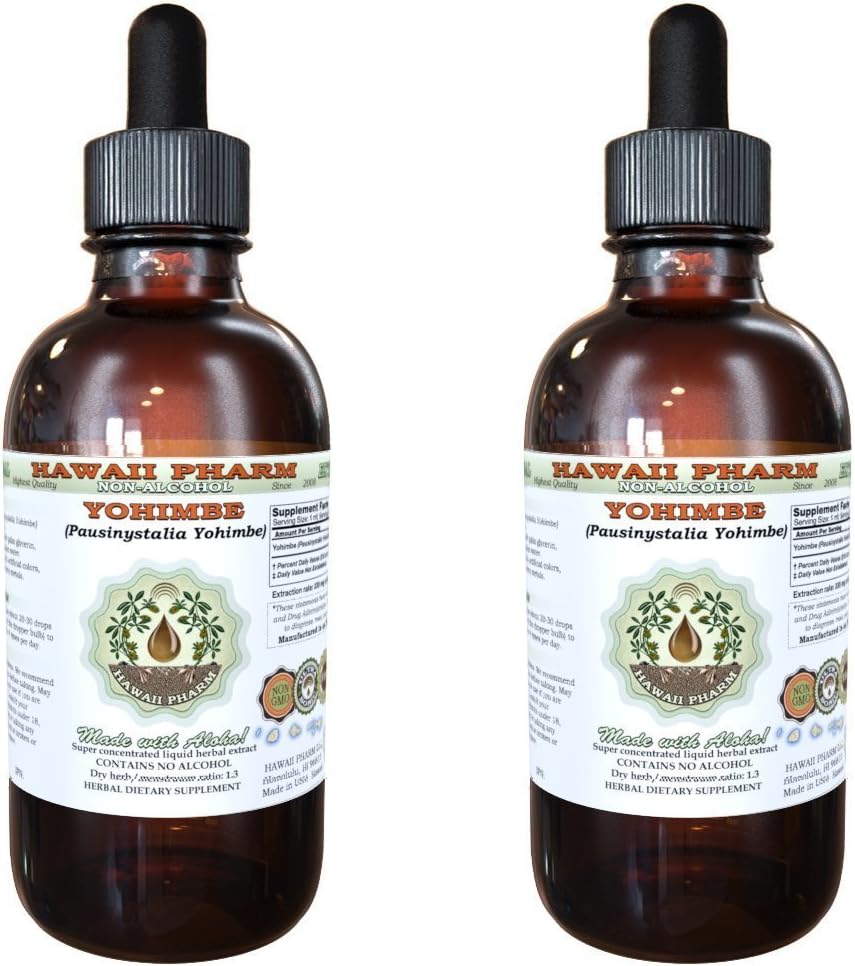 Hawaii Pharm Yohimbe Alcohol-Free Liquid Extract, Yohimbe Liquid (Pausinystalia Yohimbe) Dried Bark Glycerite Natural Herbal Supplement, USA 2x2 fl.oz