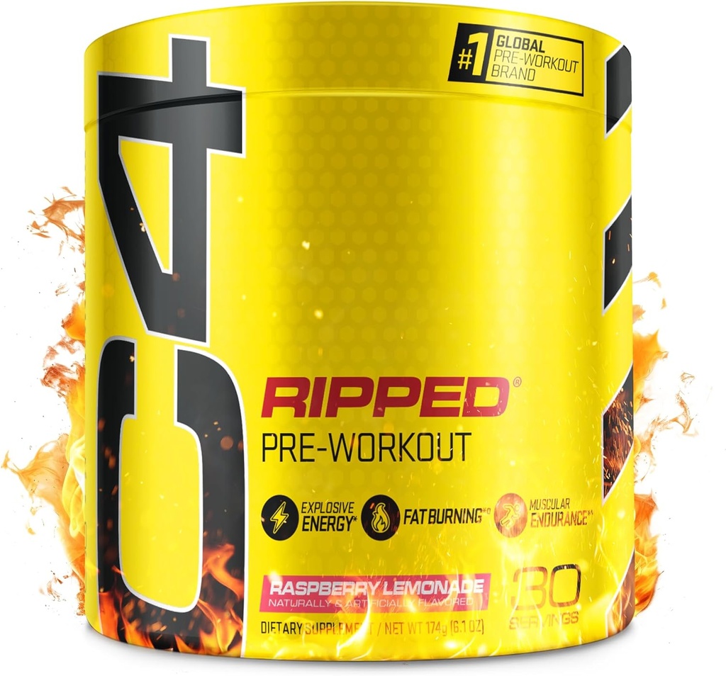 Cellucor C4 Ripped Pre Workout Powder for Energy | Beta Alanine, Sugar Free Energy Supplement Preworkout for Men & Women - 150mg Caffeine + Creatine-Free, Raspberry Lemonade 30 Servings