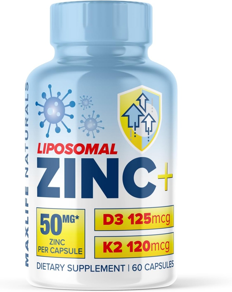 Advanced Zinc Picolinate 50mg Immune Health Support Enhanced with VIT D3 and K2-60 Capsules, Supplements, Zinc Supplements for Men and Women, Maintaining Cardiovascular, Bone, and Overall Wellness