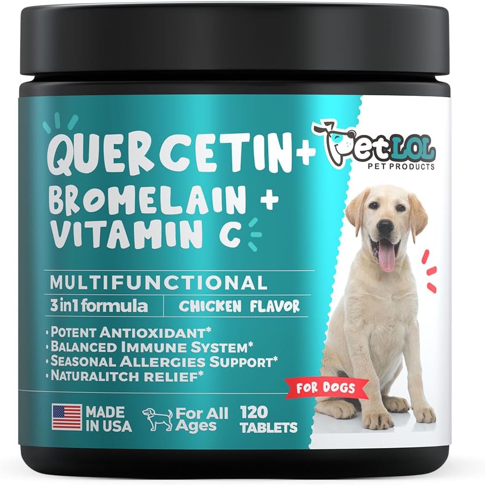 Quercetin for Dogs with Bromelain & Vitamin C - Allergy & Itch Relief, Immune & Inflammatory Support - 120 Chewable Tablets Made in USA