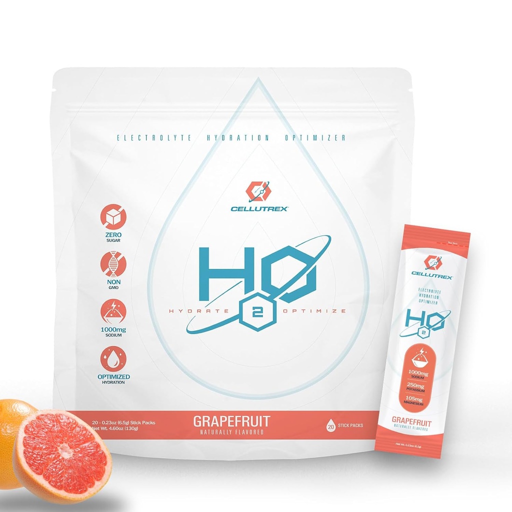 Cellutrex® H2O Electrolytes – Electrolyte Powder Drink Mix, Zero Sugar, Natural Salt Hydration Packets for Recovery and Wellness, Grapefruit, 20 Sticks