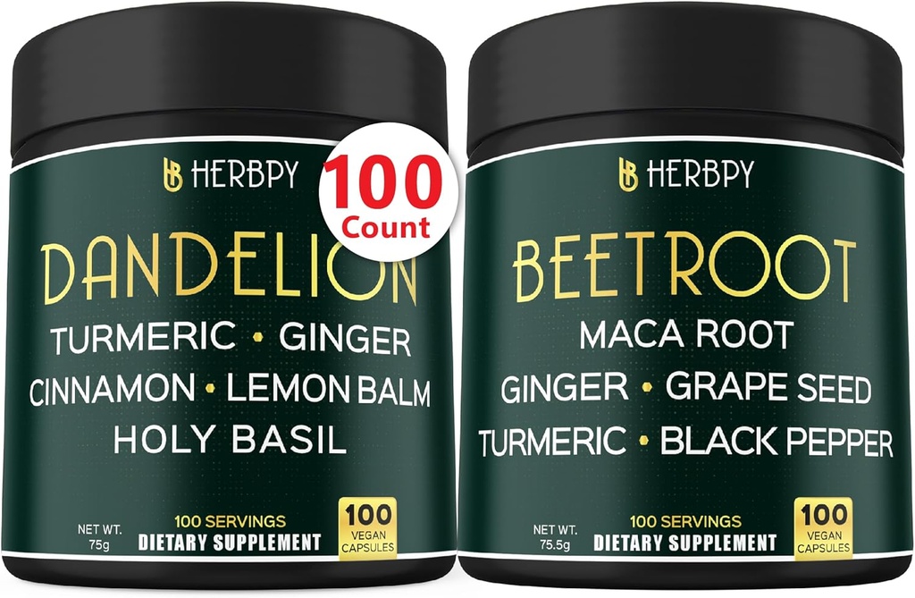 Bundle 6in1 Dandelion Supplement & 6in1 Beet Root Capsules - Support Digestive, Immune and Heart Health
