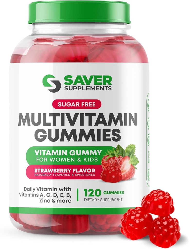 Sugar Free Multivitamin Gummies, 120 Gummies – Naturally Flavored and Sweetened Vitamin Gummy for Women and Kids – Strawberry Flavor