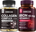 Collagen Peptides and Iron Bundle, 2025 MG Collagen, Zero Sugar, 65 MG Elemental Iron, Carbonyl Iron with Vitamin C, Gentle on The Stomach