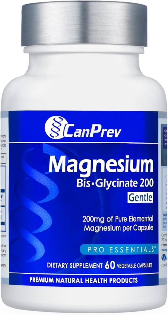 CanPrev Magnesium BisGlycinate 200mg Gentle 60 Veg Caps, 60-Day Supply, Chelated Magnesium Supplement for Bone & Muscle Support, Easy to Digest, Promote Relaxation & Comfort, Vegan, Non-GMO, No Sugar